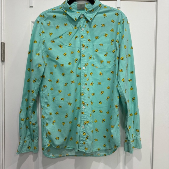 Pokemon Turquoise Button Up Long Sleeve Shirt with Pikachu Print - Picture 1 of 4